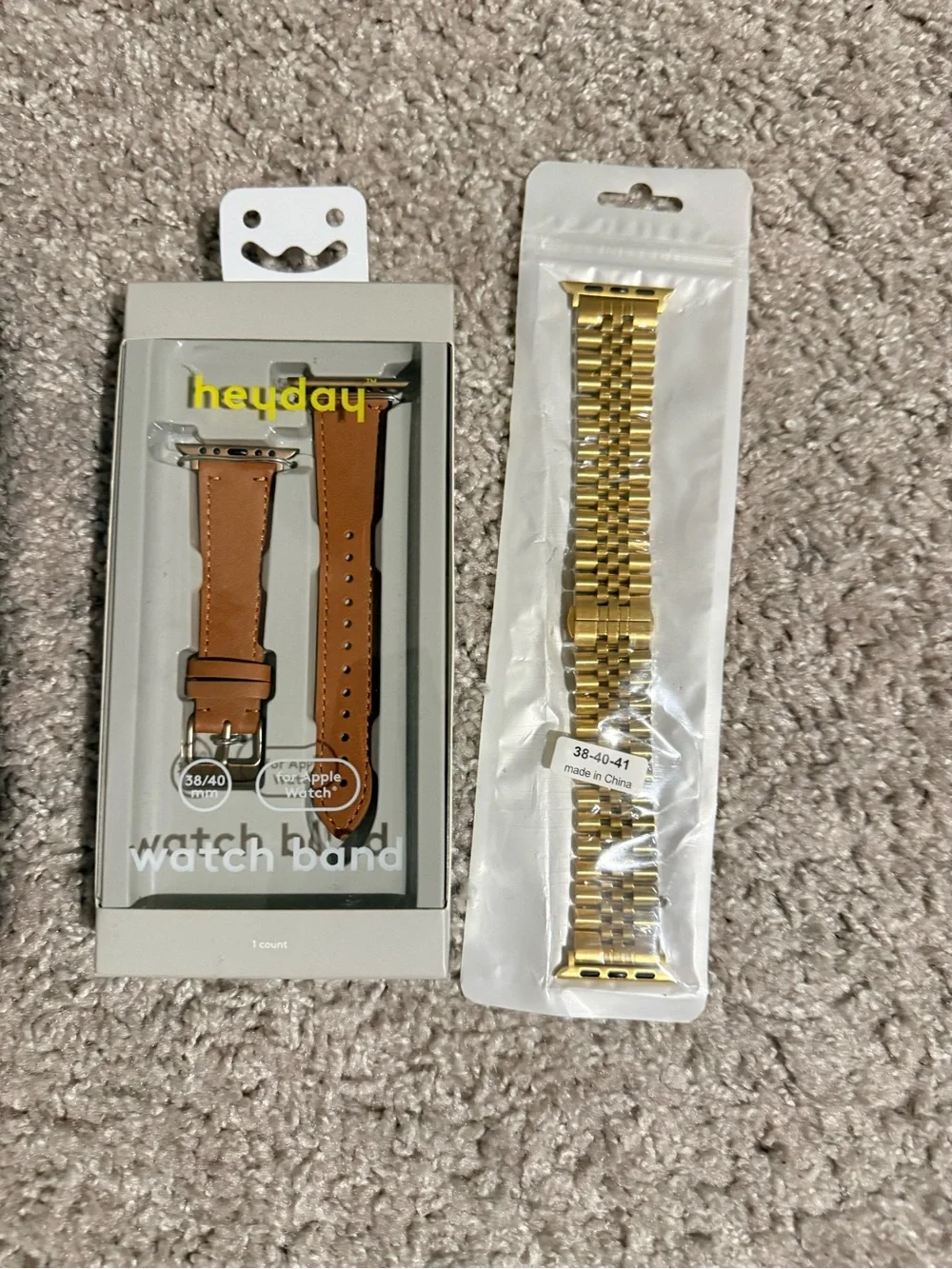 Brand New heyday Brown Leather Strap & Gold Metal Link Apple Watch Bands